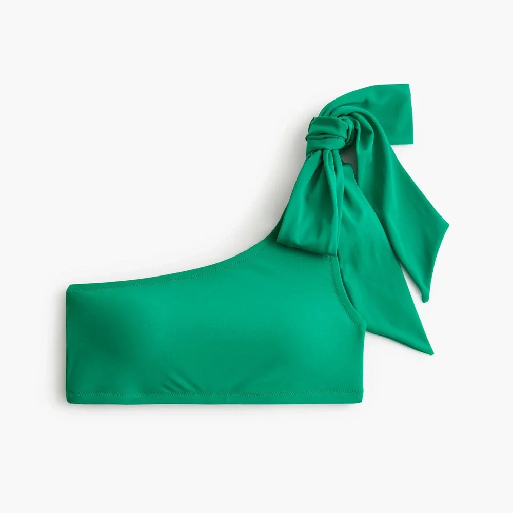 J.Crew One-shoulder bow bikini top Green Large NWT